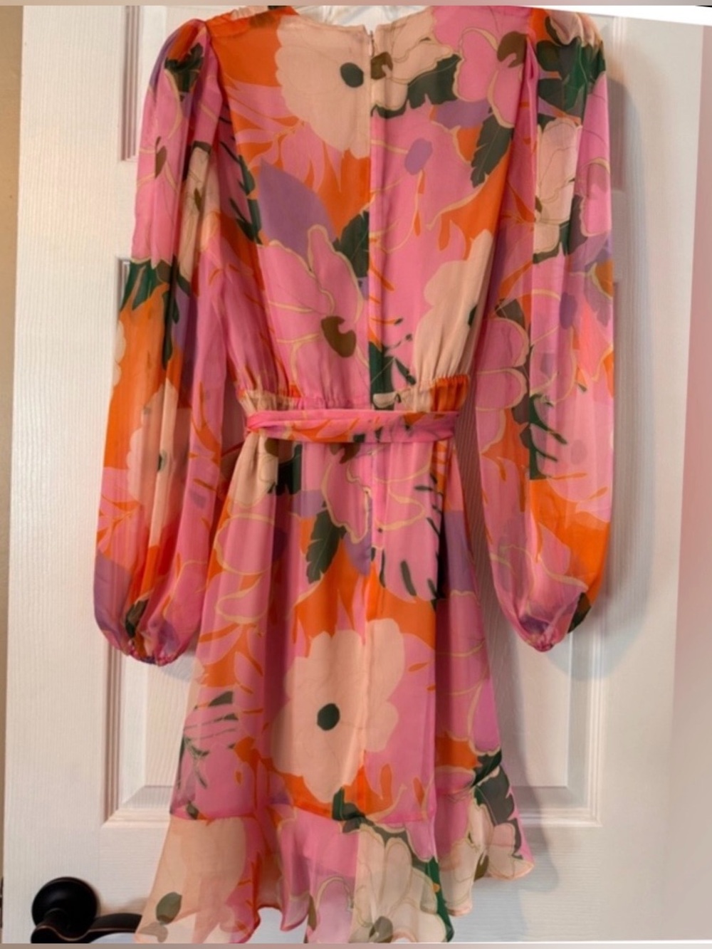 Alex Marie l Floral Pink, Orange, and Green Chiffon Tiered Mini Dress Size 4/6 - Picture 3 of 4